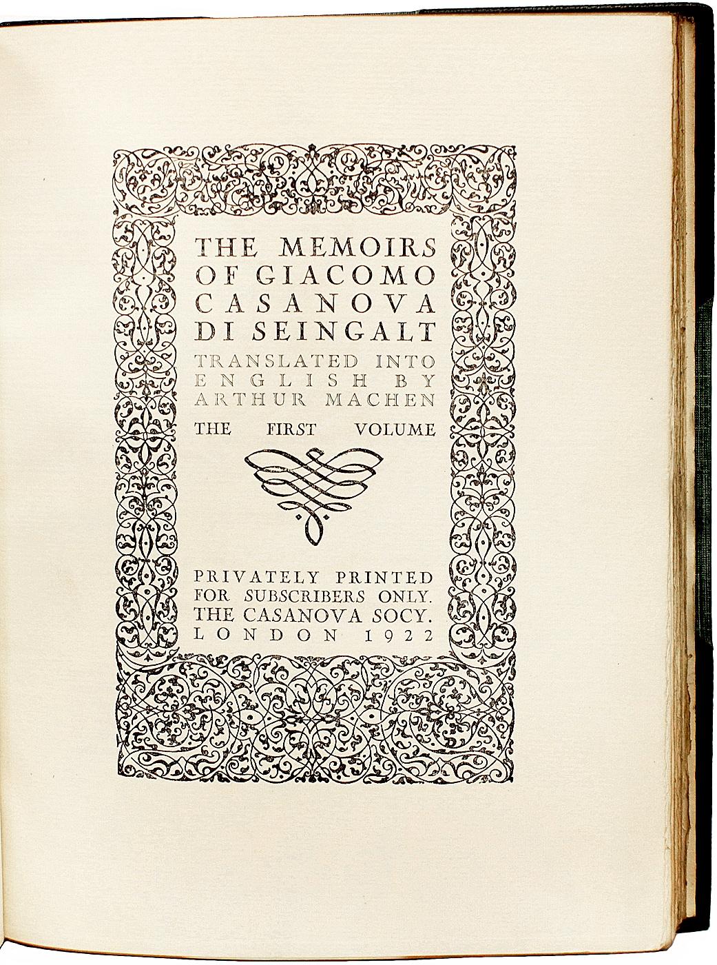 Memoirs Of Giocomo Casanova. 12 volumes. - 1922 - Édition LTD - EN FINE BINDING ! Bon état - En vente à Hillsborough, NJ