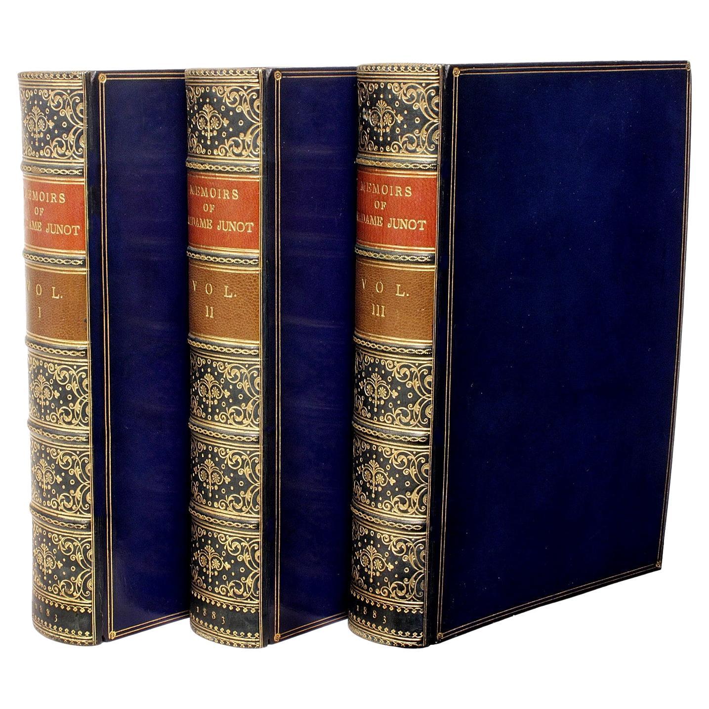 Memoirs de Madame Junot Duchesse D'Abrantes, 3 Vols. 1883, reliure en cuir