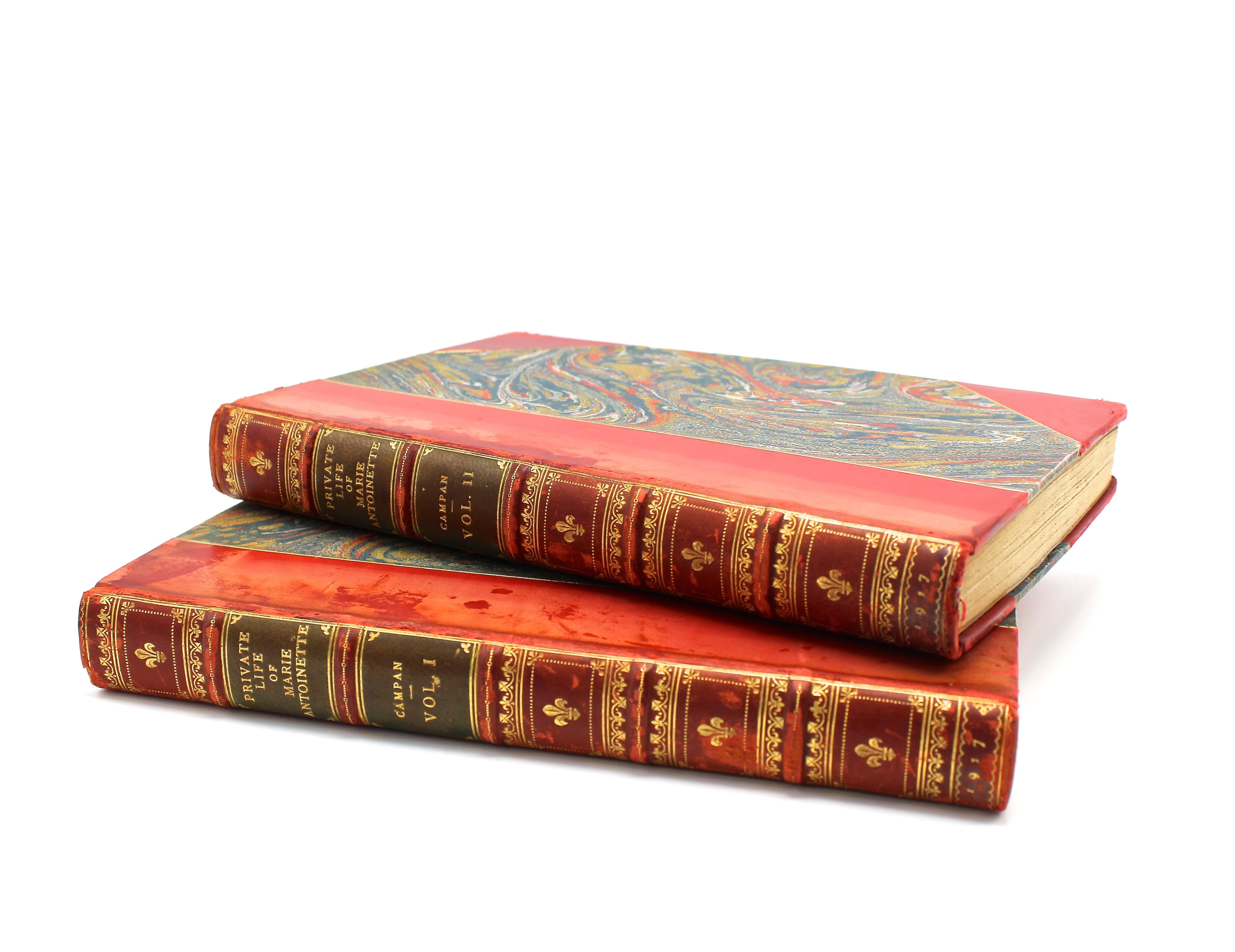 Campan, Jeanne Louise Henriette, Memoirs of the Private Life of Marie Antoinette. New York: Brentano’s Publishers, 1917. Early edition, two volume. Period red leather with marble cloth binding.

This two volume set of Memoirs of the Private Life
