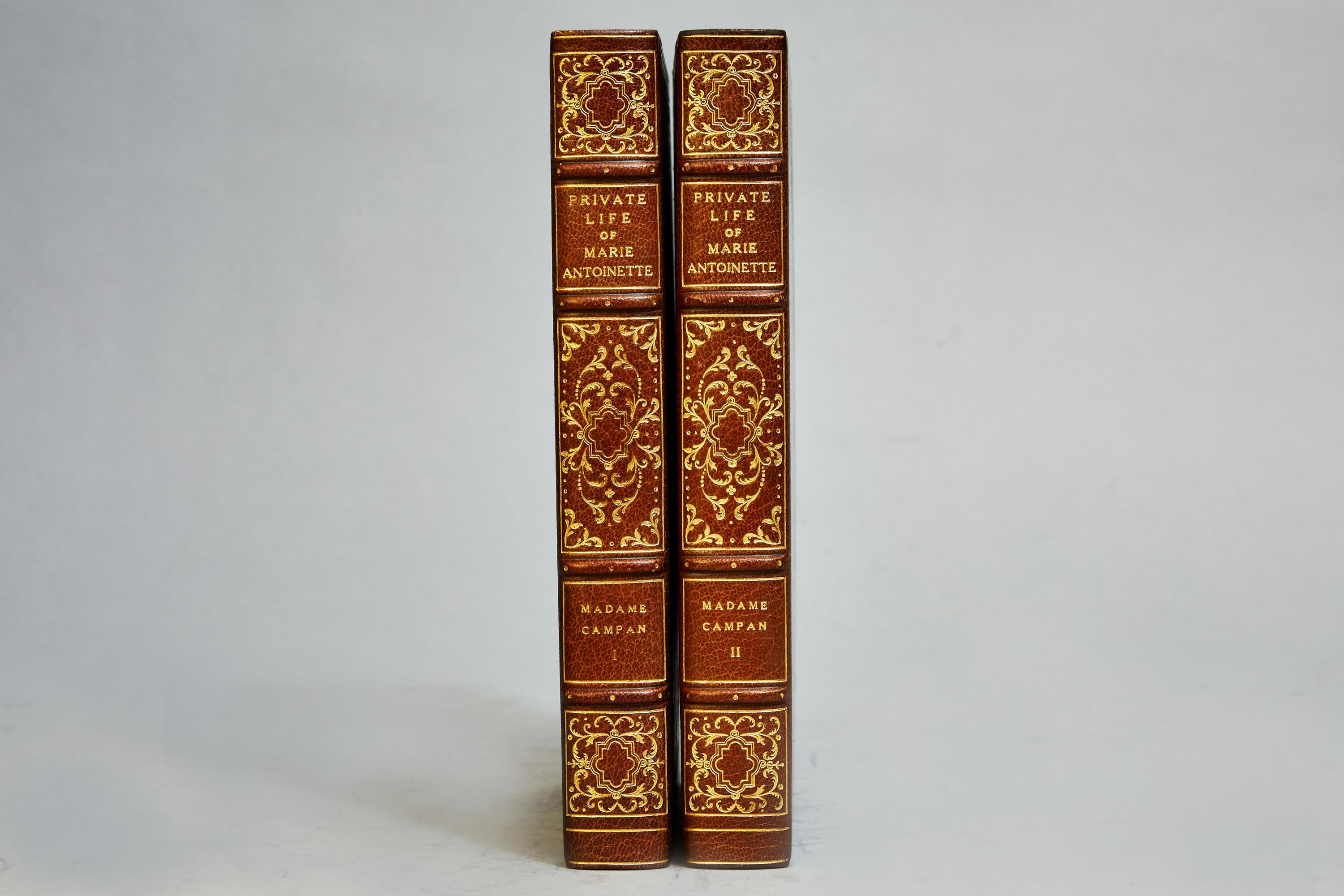 Jeanne L.H. Campan

First Edition

2 volumes. Illustrated. Bound in full green morocco, top edges gilt, raised bands, ornate gilt on spine and covers. 

Published by Brentanos, New York, 1917.
  