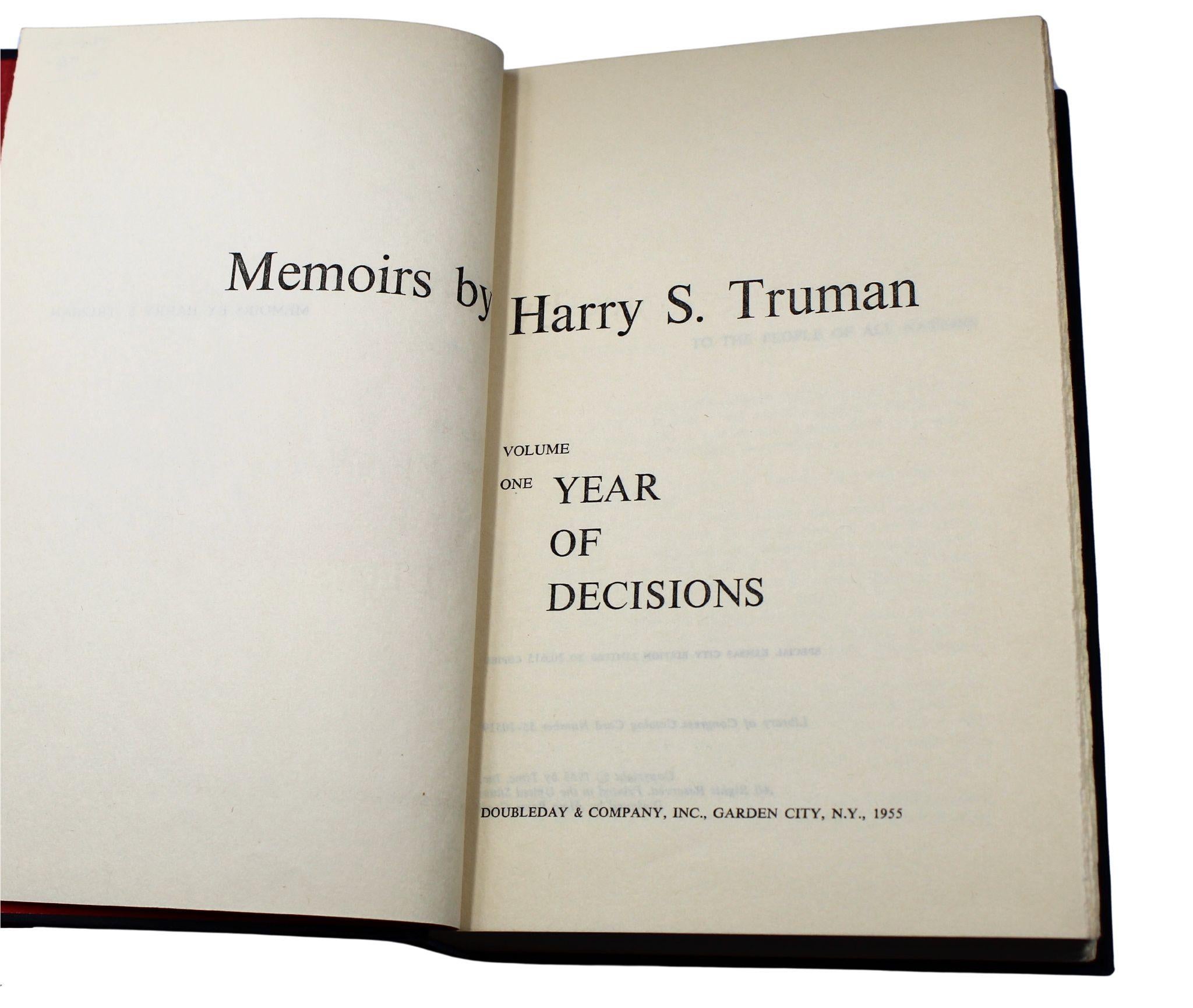 Memoirs: Year of Decisions and Years of Trial and Hope, Signed by Harry Truman In Good Condition For Sale In Colorado Springs, CO