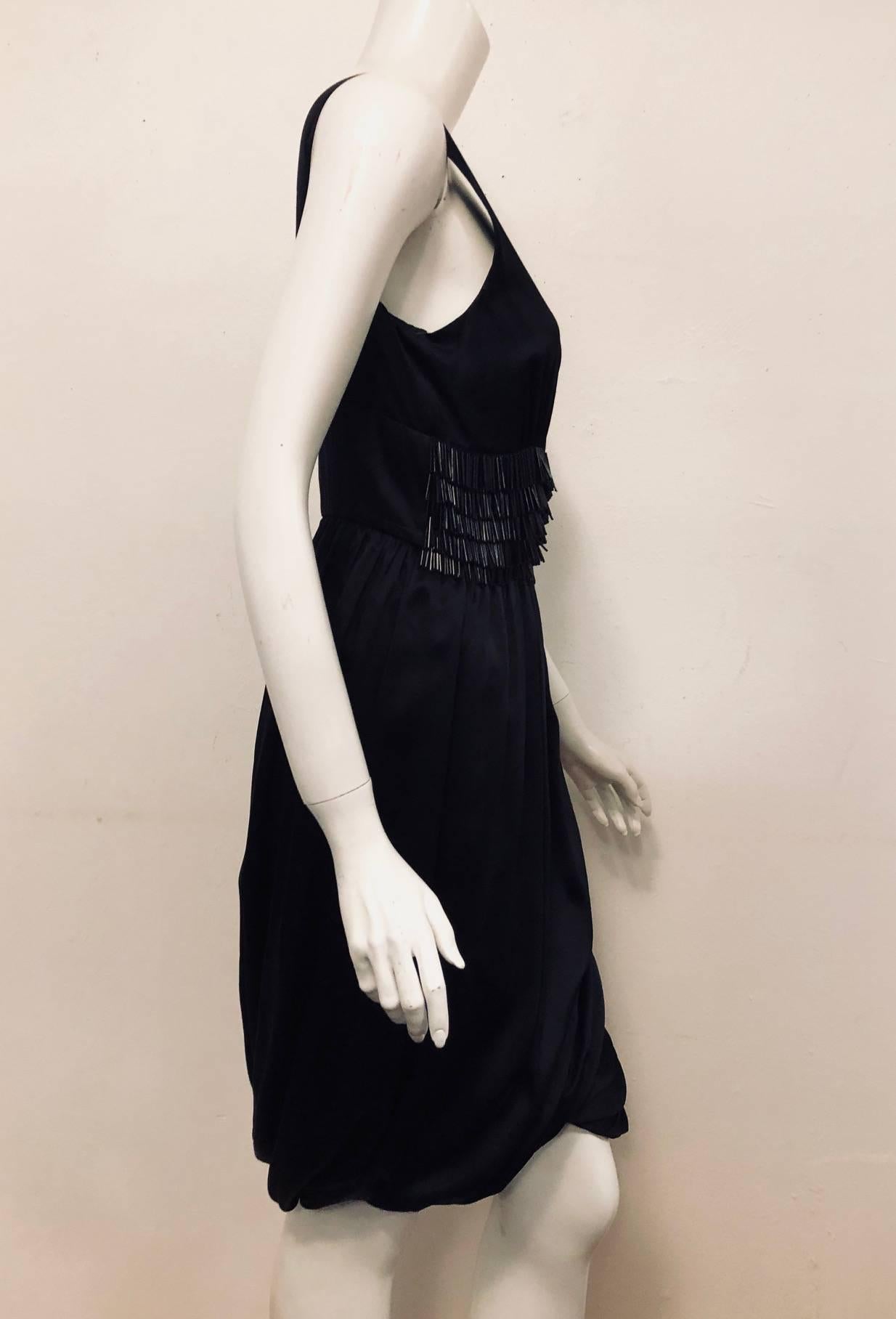Women's Memorable Moschino Black Silk Dress With Oscillating Black Beads at Waist  For Sale