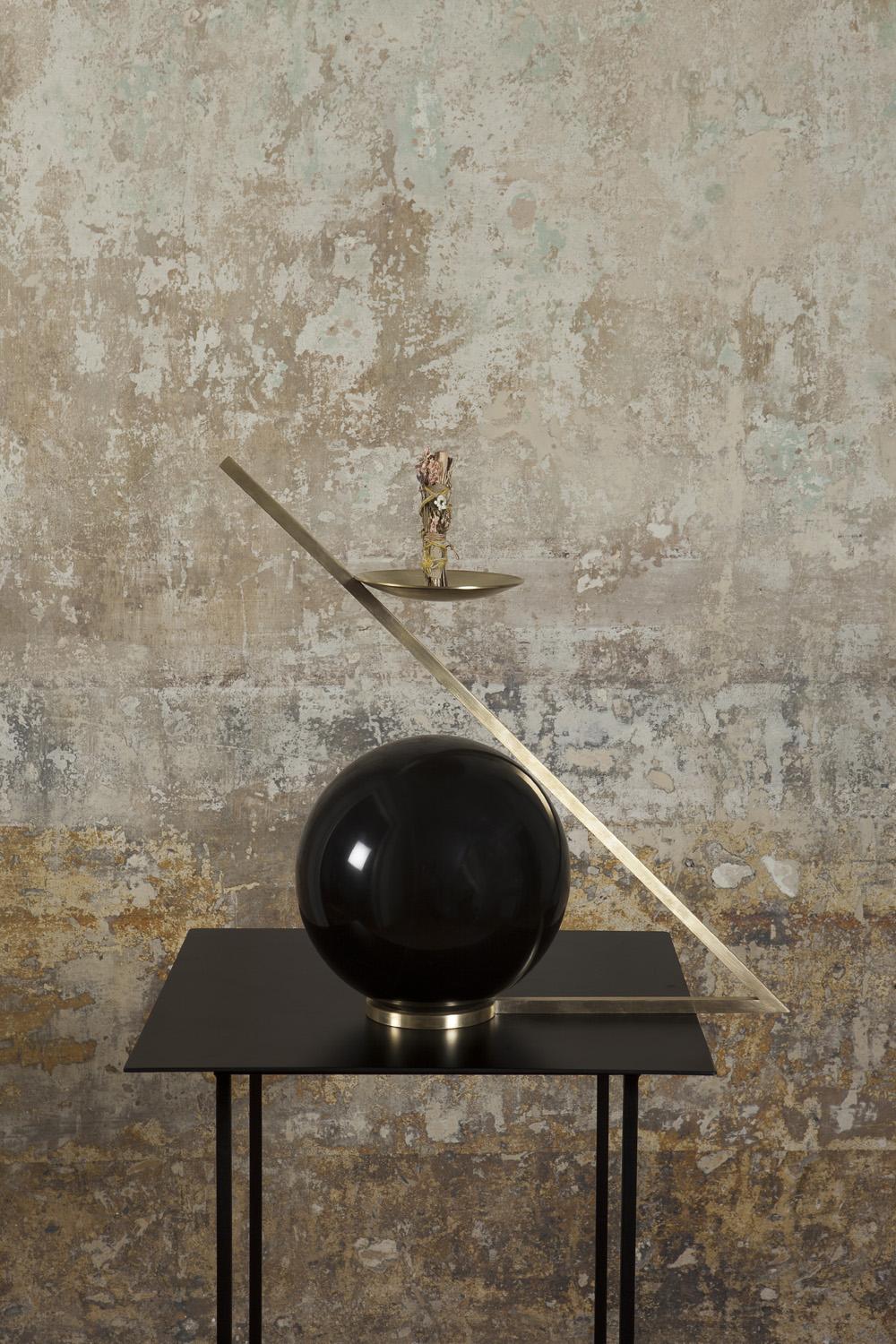 Other Contemporary Memoriale Stregato Candelabra in Brass Belgian Black Marble  For Sale