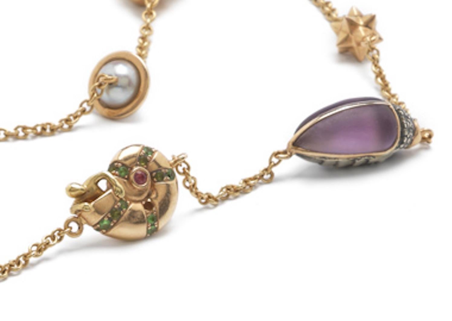 18 Karat Gold, Amethyst, Saphire und Diamanten, Memory Lane Halskette (Gemischter Schliff) im Angebot