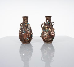 Memory Vases Jugs Early 20th Century Folk Art, Pair