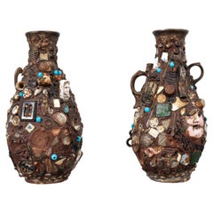 Memory Vases Jugs Early 20th Century Folk Art, Pair