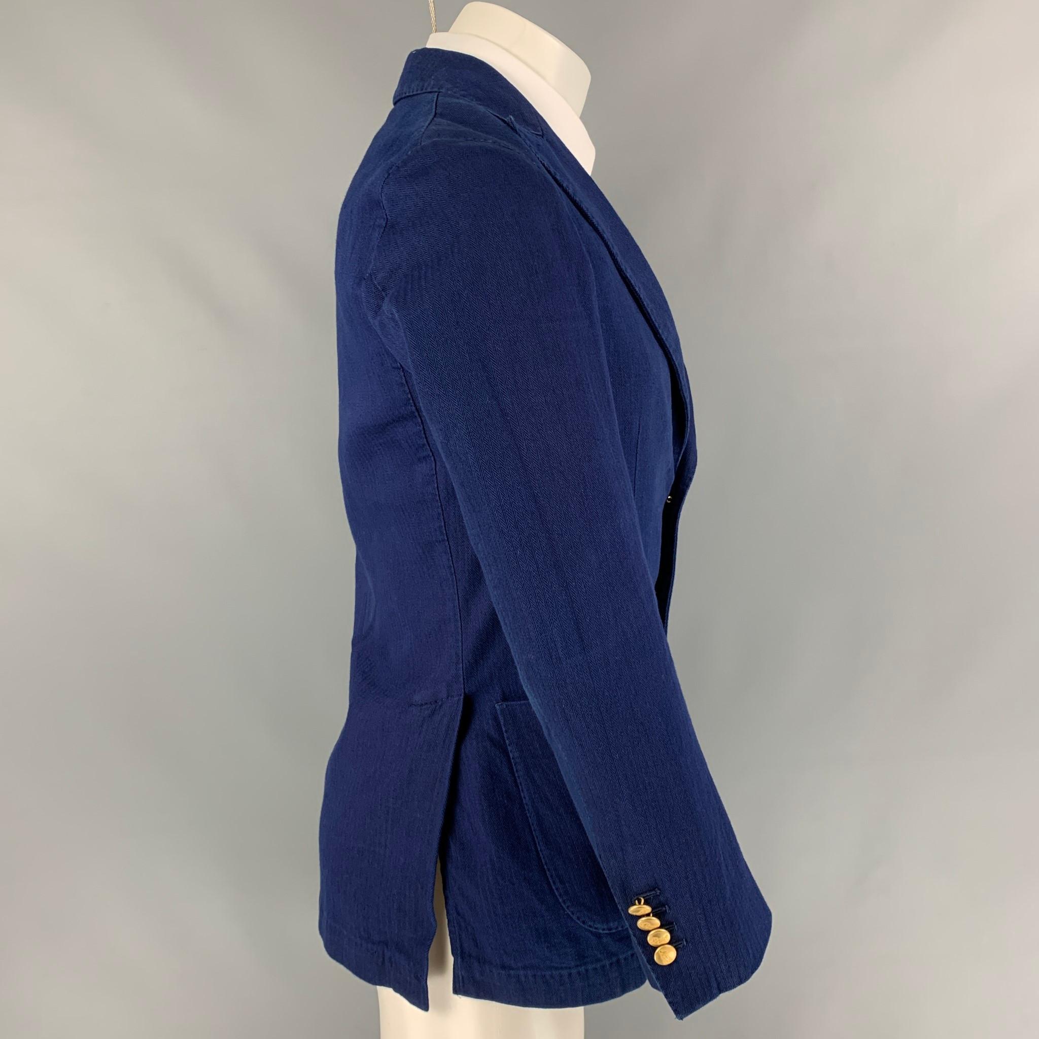 Purple MEMORY'S Size 36 Navy Cotton Single Button Sport Coat