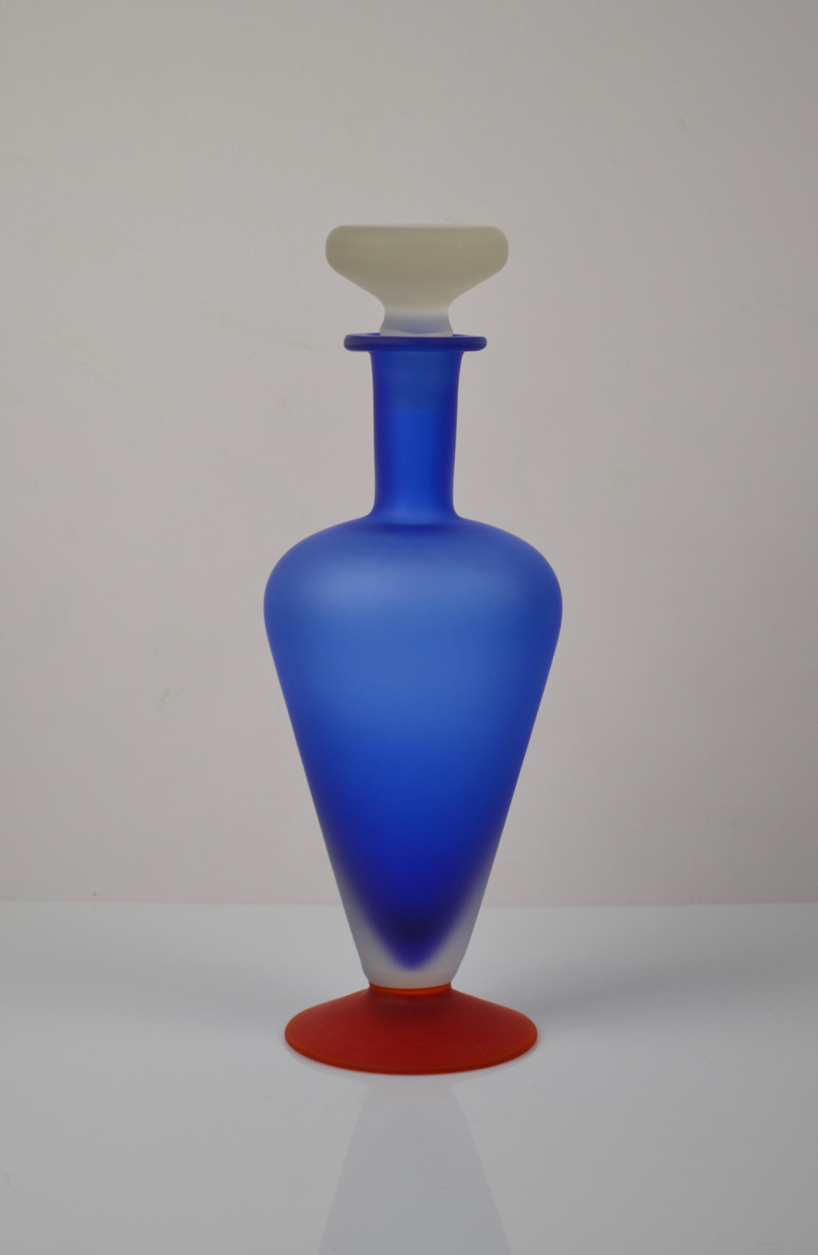 Late 20th Century Memphis Art frosted Glass Bottle For Sale