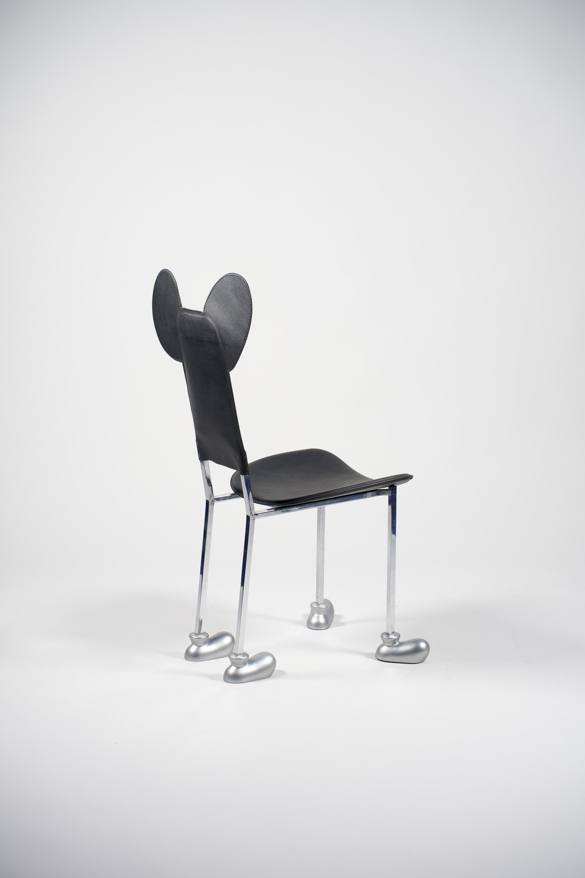 Post-Modern Memphis Chair by Javier Mariscal ''Garriris'', Black Leather, 1897