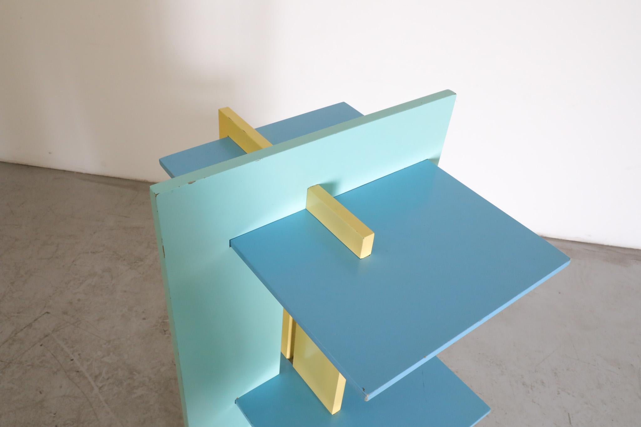 Memphis Claudio Salocchi Inspired Blue & Yellow Revolving Bookcase For Sale 2