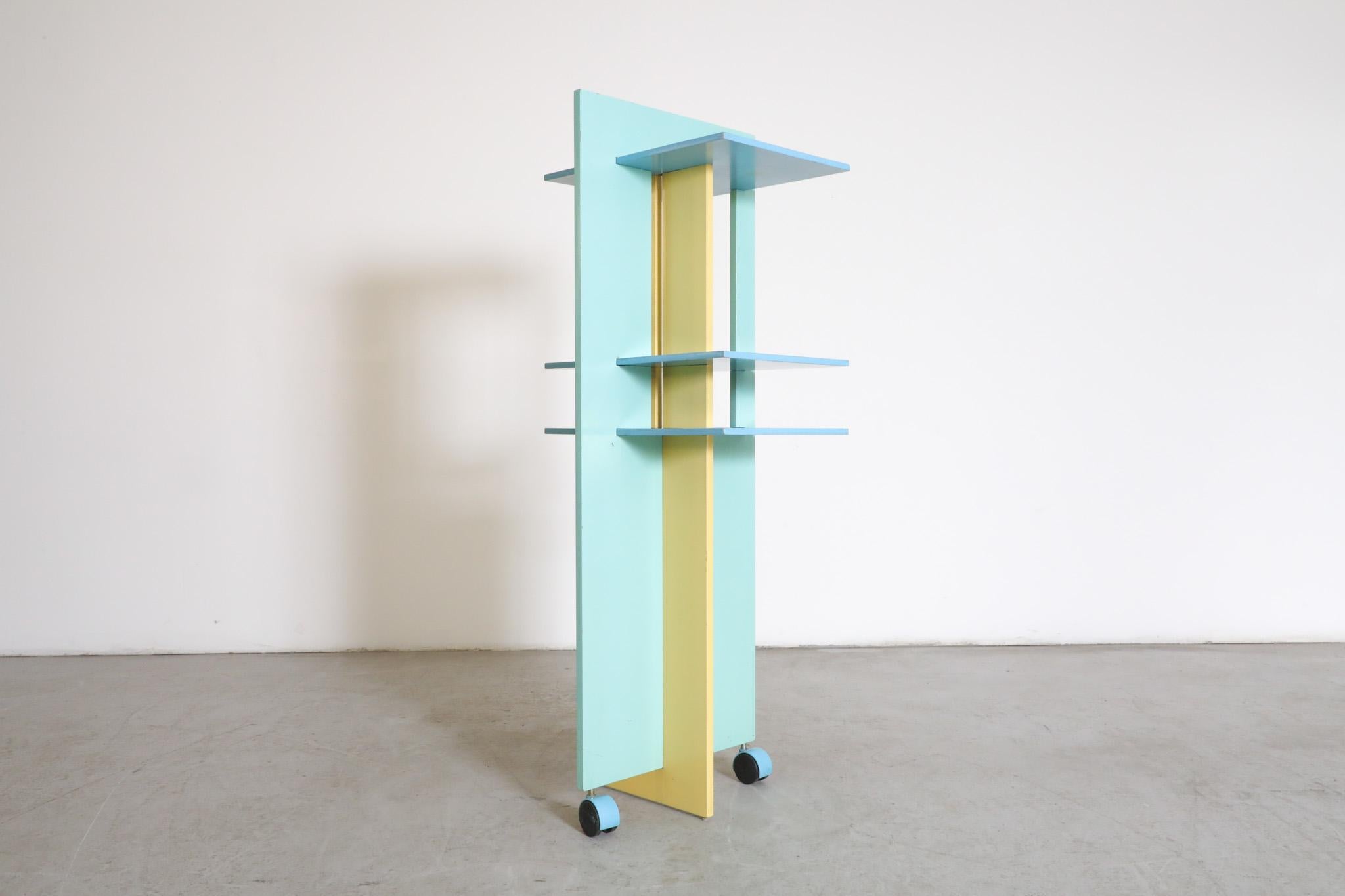 Memphis Claudio Salocchi Inspired Blue & Yellow Revolving Bookcase For Sale 3