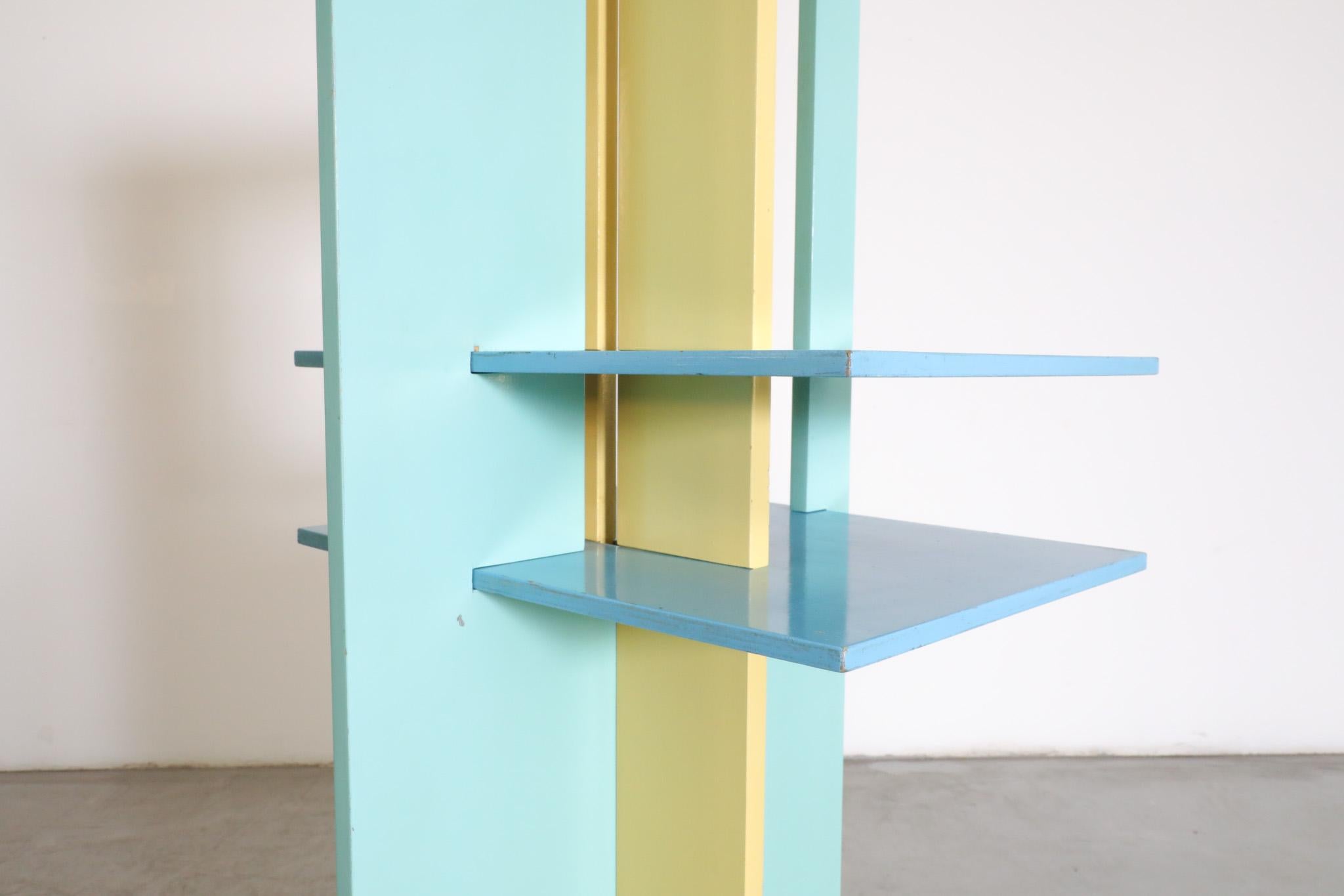 Memphis Claudio Salocchi Inspired Blue & Yellow Revolving Bookcase For Sale 4