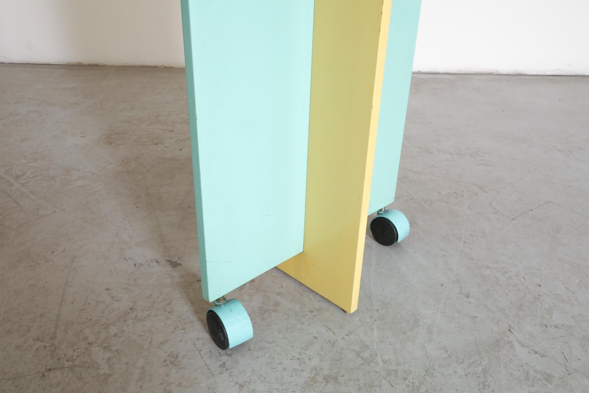 Memphis Claudio Salocchi Inspired Blue & Yellow Revolving Bookcase For Sale 5