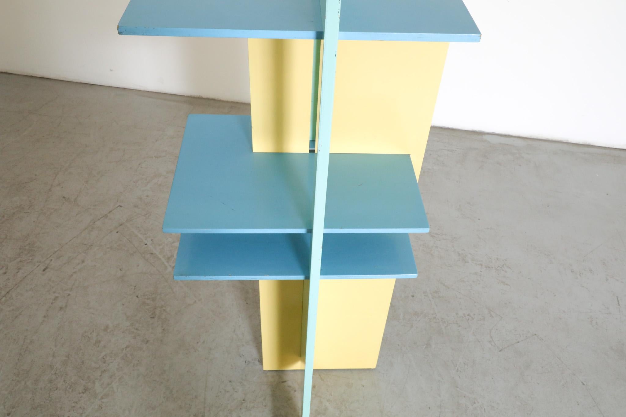 Memphis Claudio Salocchi Inspired Blue & Yellow Revolving Bookcase For Sale 6