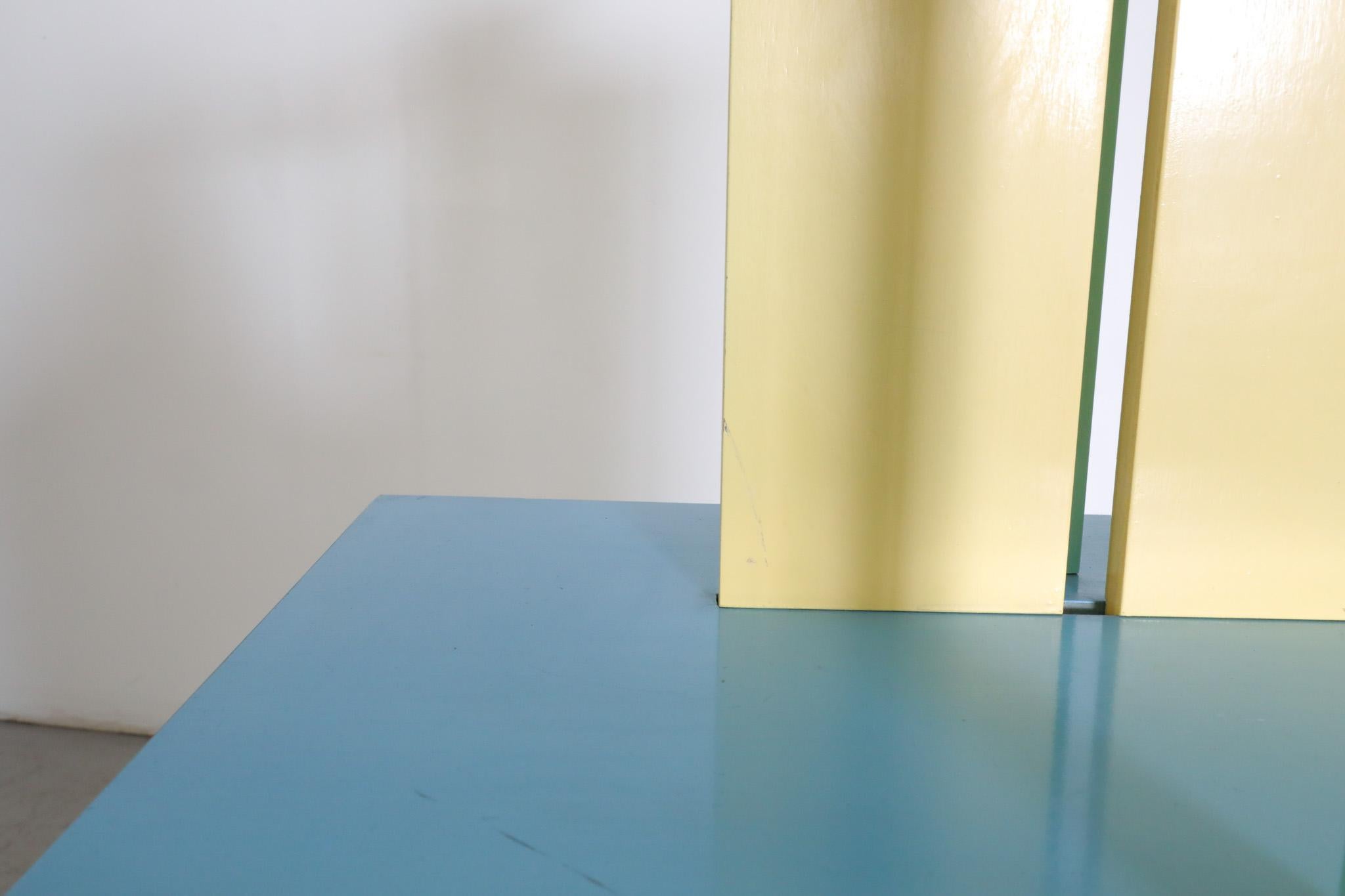 Memphis Claudio Salocchi Inspired Blue & Yellow Revolving Bookcase For Sale 8
