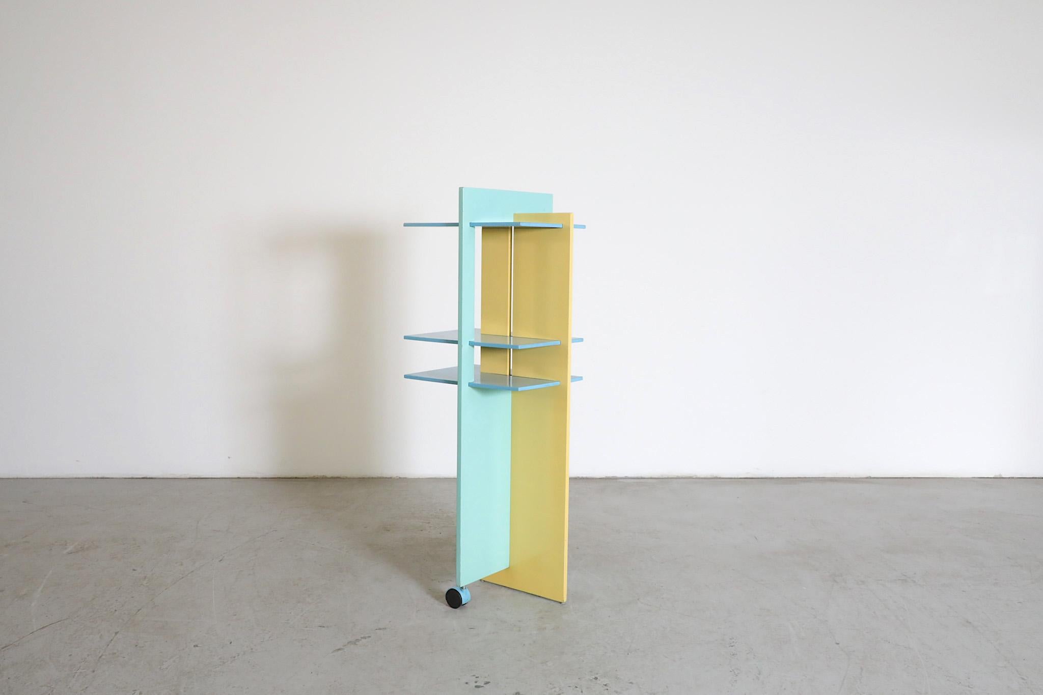 Memphis Claudio Salocchi Inspired Blue & Yellow Revolving Bookcase For Sale 10