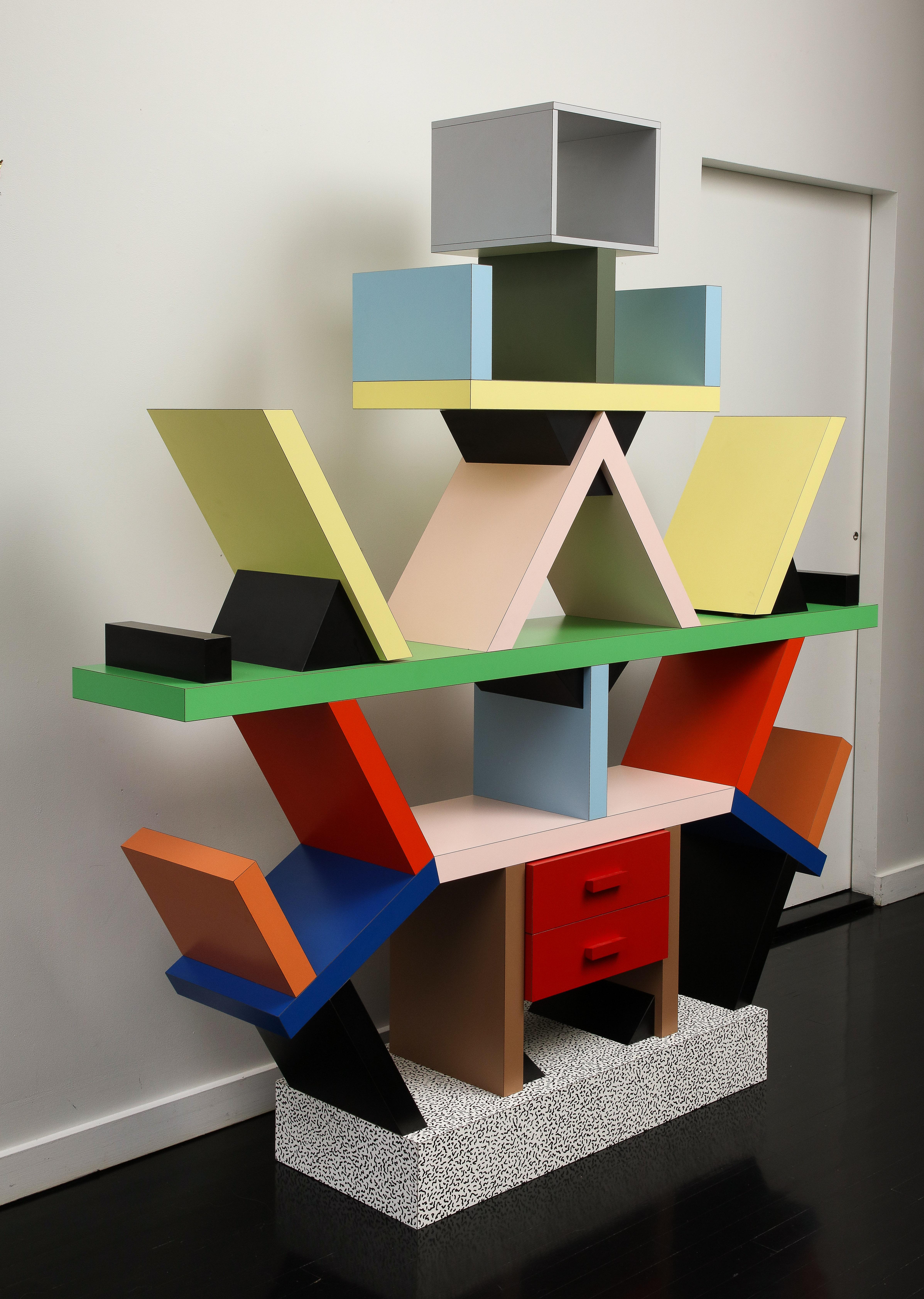 Memphis Milano Carlton bookcase by Ettore Sottsass. Post-Modern, sculptural, multicolor 