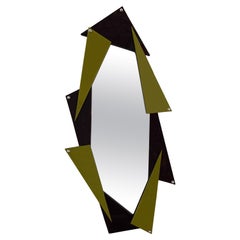 Memphis Design Oval Vertical Mirror in a Purple and Green Triangles Frame