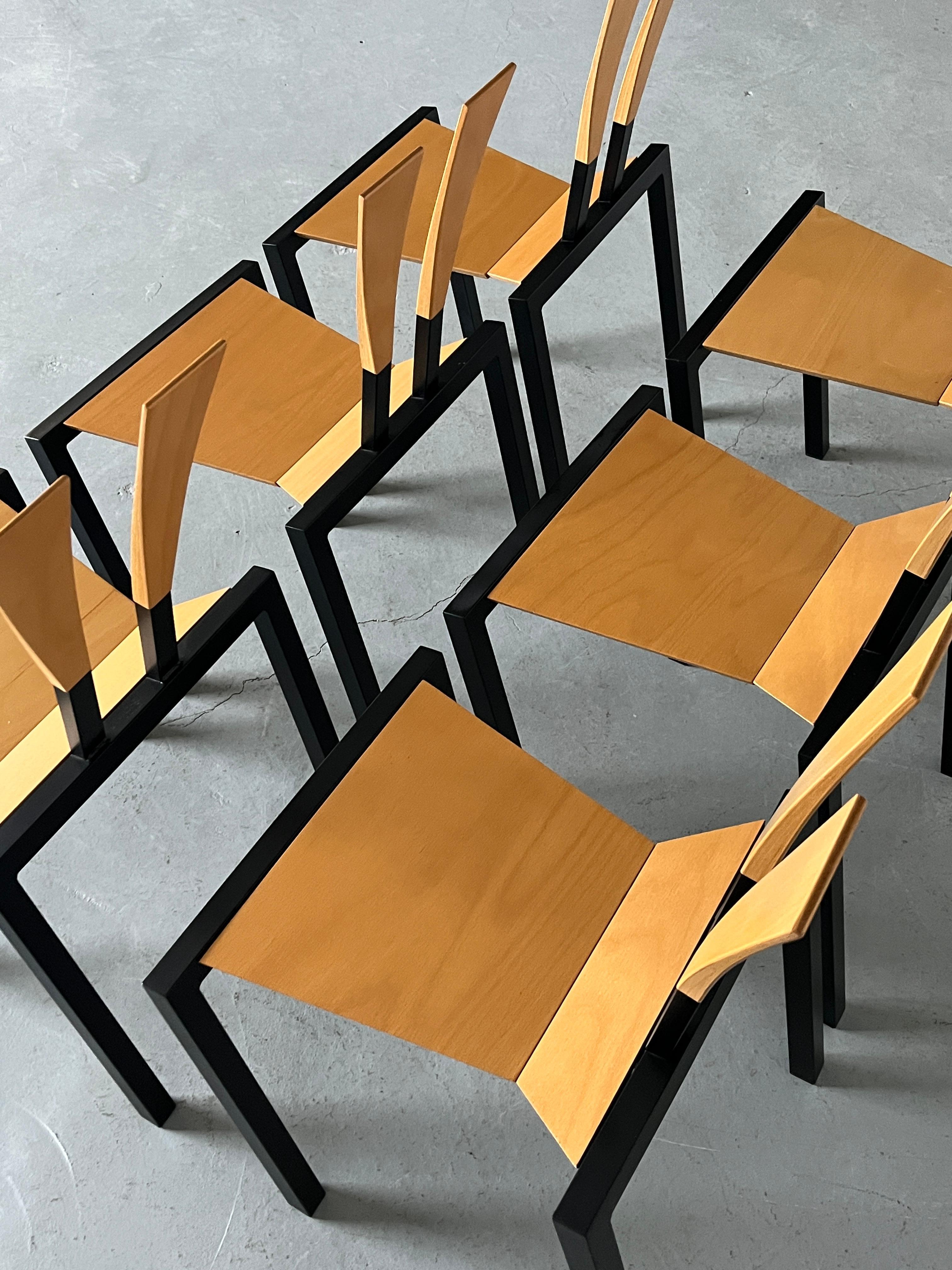 Chaises de salle à manger empilables géométriques postmodernes Memphis Design de KFF, Allemagne, années 80 en vente 1