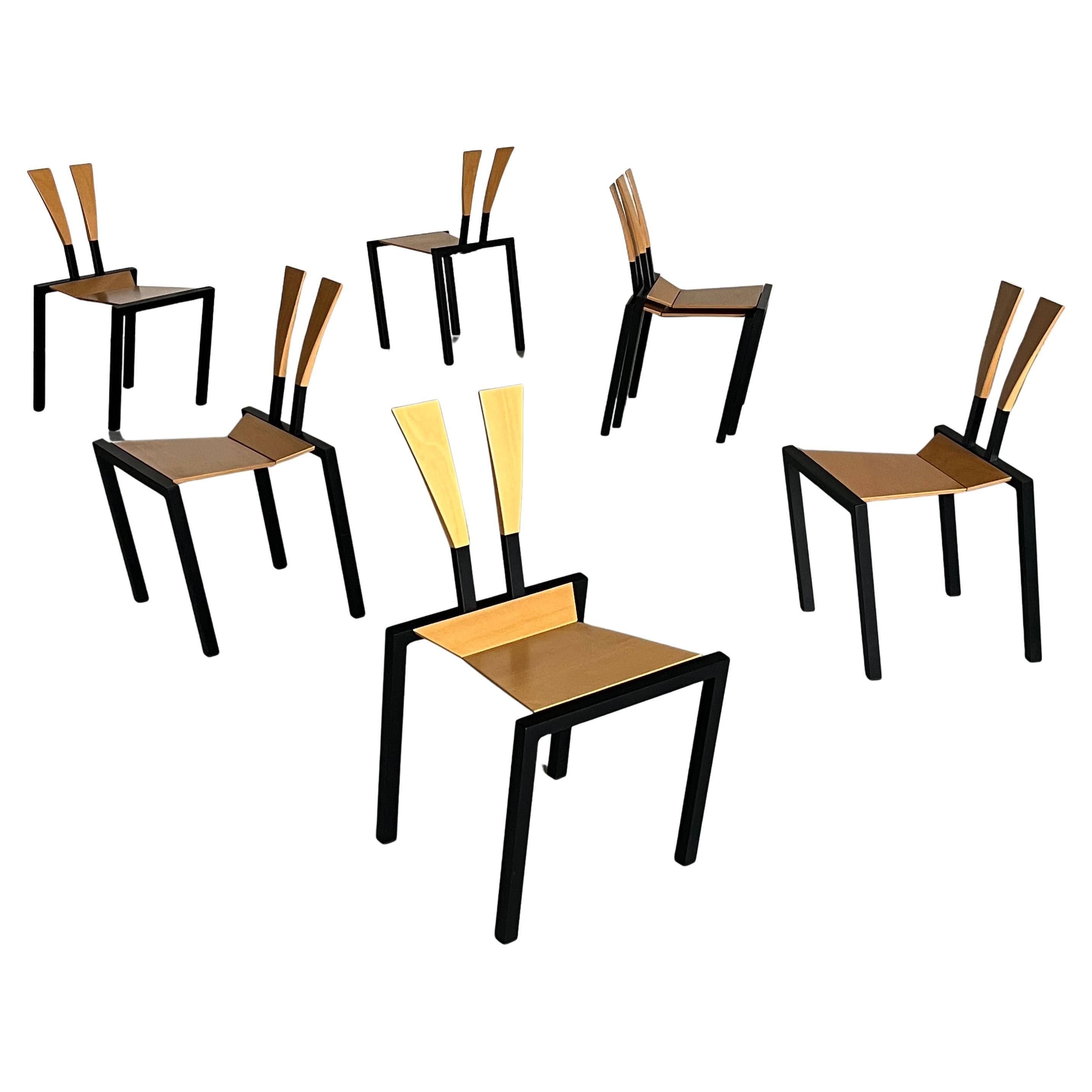 Memphis Design Postmodern Geometrical Stackable Dining Chairs by KFF 80s Germany