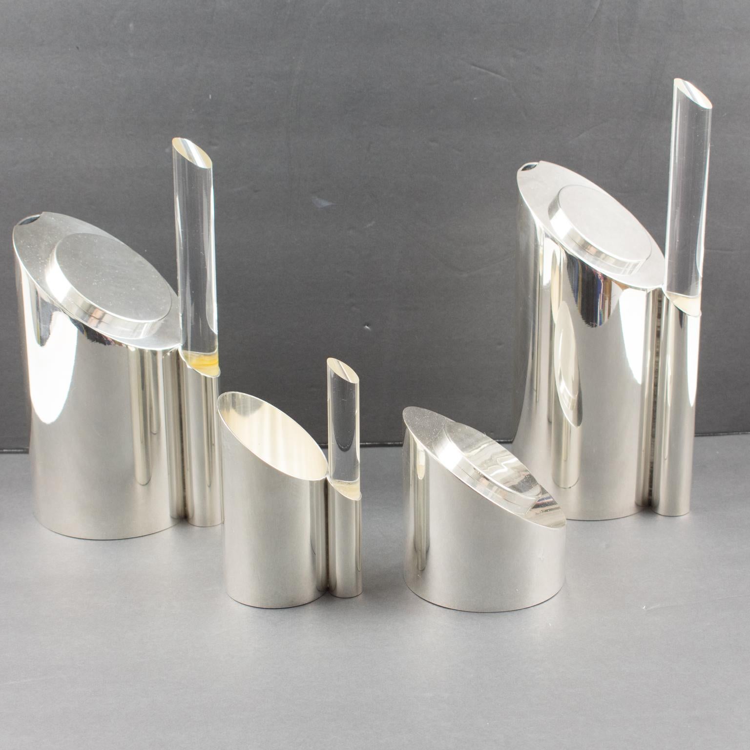 Francese Servizio da tè e caffè Memphis in argento e lucite di Guildart, circa 1980 in vendita