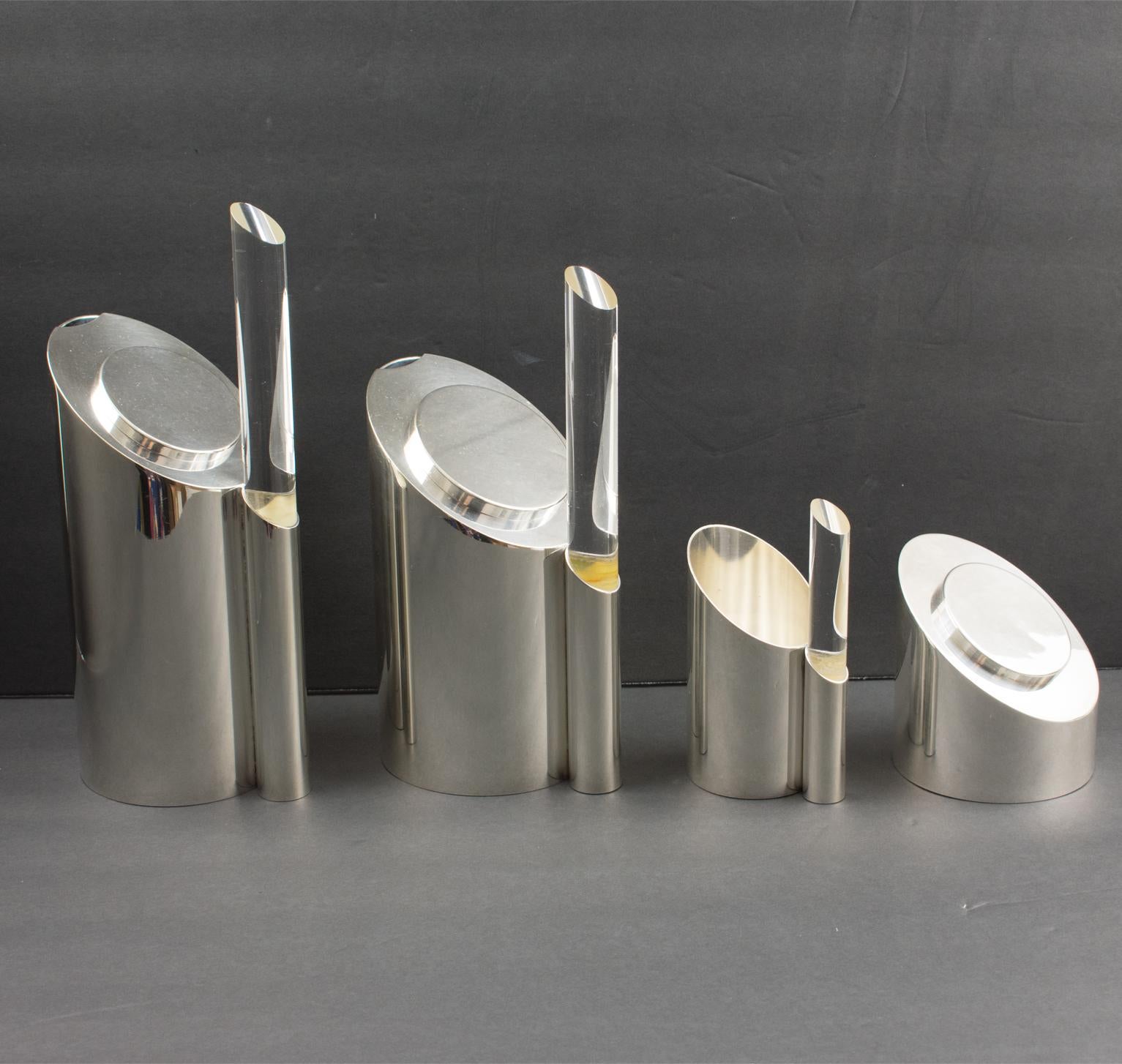 Lucidato Servizio da tè e caffè Memphis in argento e lucite di Guildart, circa 1980 in vendita
