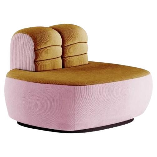 Memphis Design Style Plumy Armchair in Mustard Yellow Velvet & Light Pink For Sale
