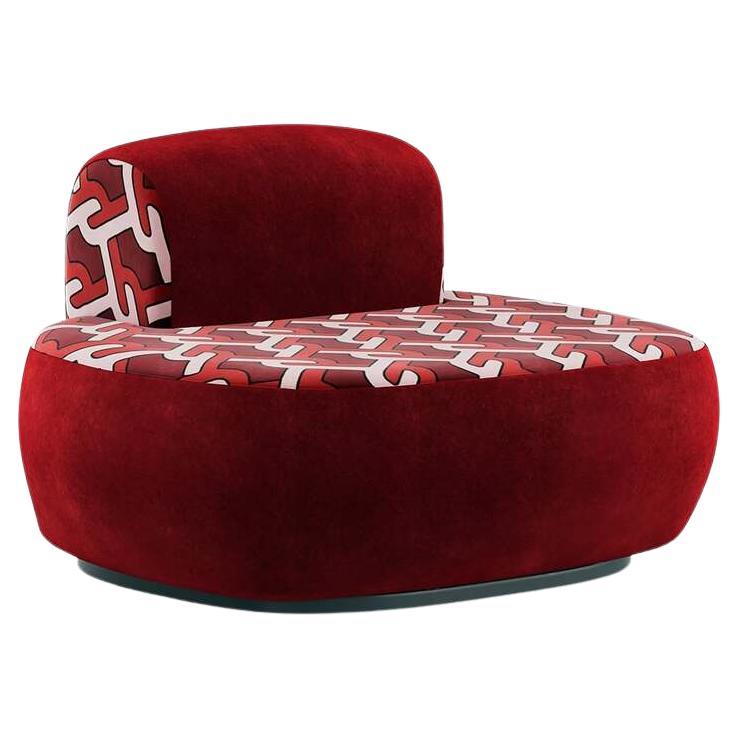 Plumy-Sessel im Memphis Design-Stil, gepolstert mit rotem Samt und rotem Muster im Angebot