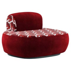 Plumy-Sessel im Memphis Design-Stil, gepolstert mit rotem Samt und rotem Muster