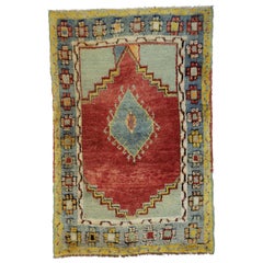 Vintage Turkish Oushak Rug with Retro Mid-Century Modern Style