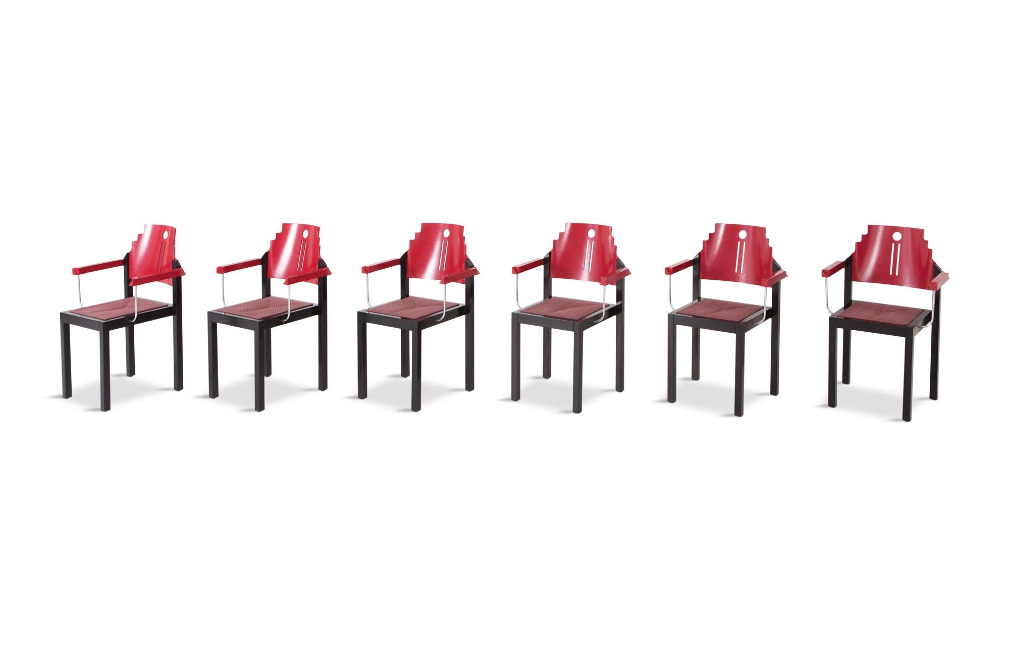 Mid-Century Modern Post-Modern Memphis Style Dining Chairs by Gebrüder Thonet Vienna