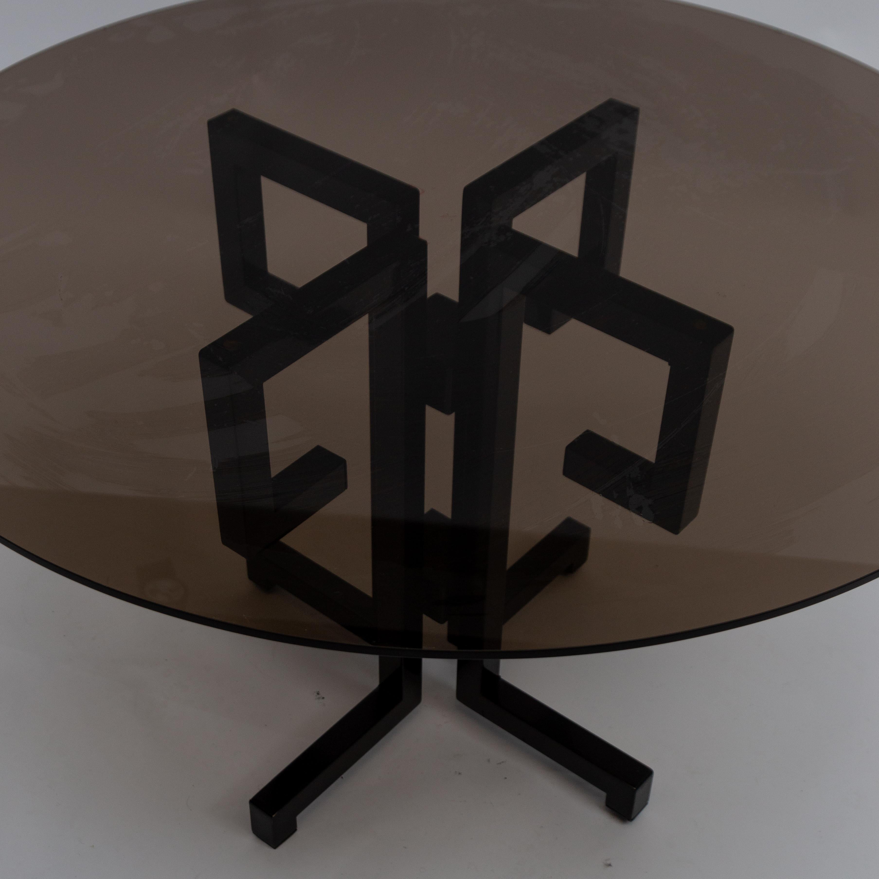 Powder-Coated Memphis Style Dining or Side Table Smoked Glass, 1980s