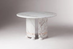 DOOQ Bauhaus inspired Memphis Dining Table, Natural Marble Estremoz White& Pink