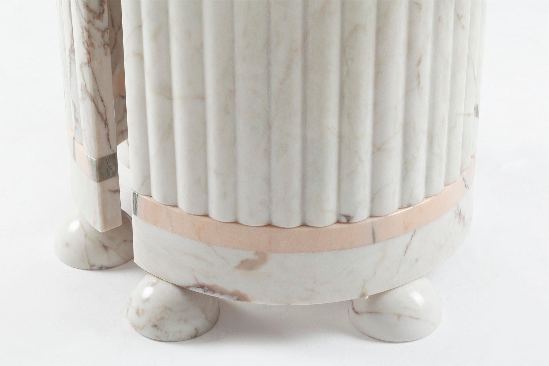 Portuguese DOOQ Bauhaus inspired Memphis Dining Table, Natural Marble Estremoz White& Pink For Sale