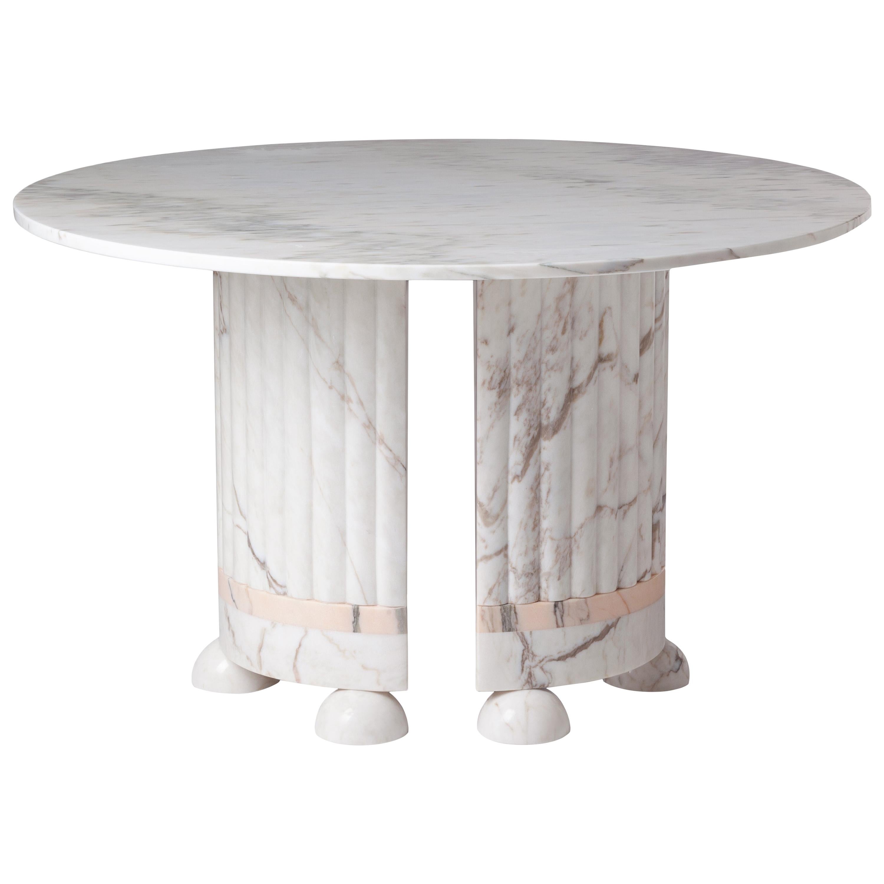 Bauhaus inspired Memphis Dining Table, Natural Marble stone Estremoz Beige Pink