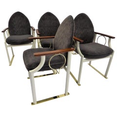 Vintage Danish Modern Memphis Era Arch Back Brass Sled Leg Armchairs, Denmark