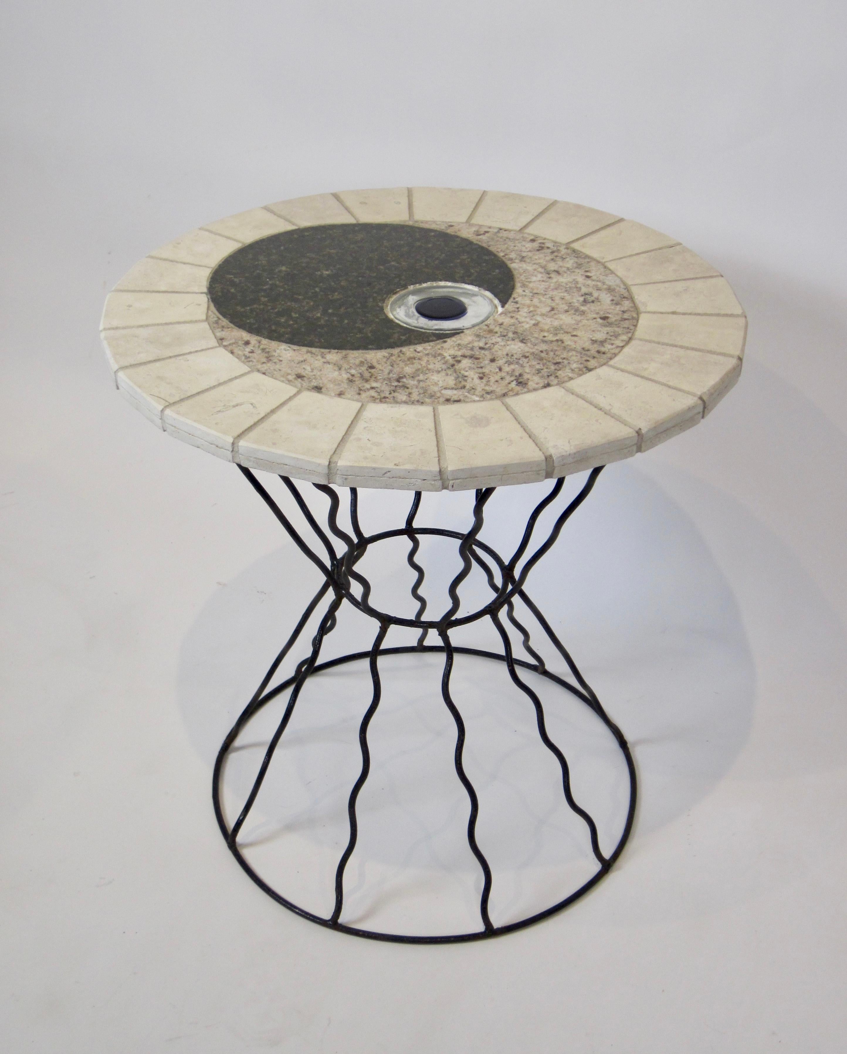 Post-Modern Memphis Era Stone & Glass Table on Wrought Iron Base with Third Eye Design For Sale