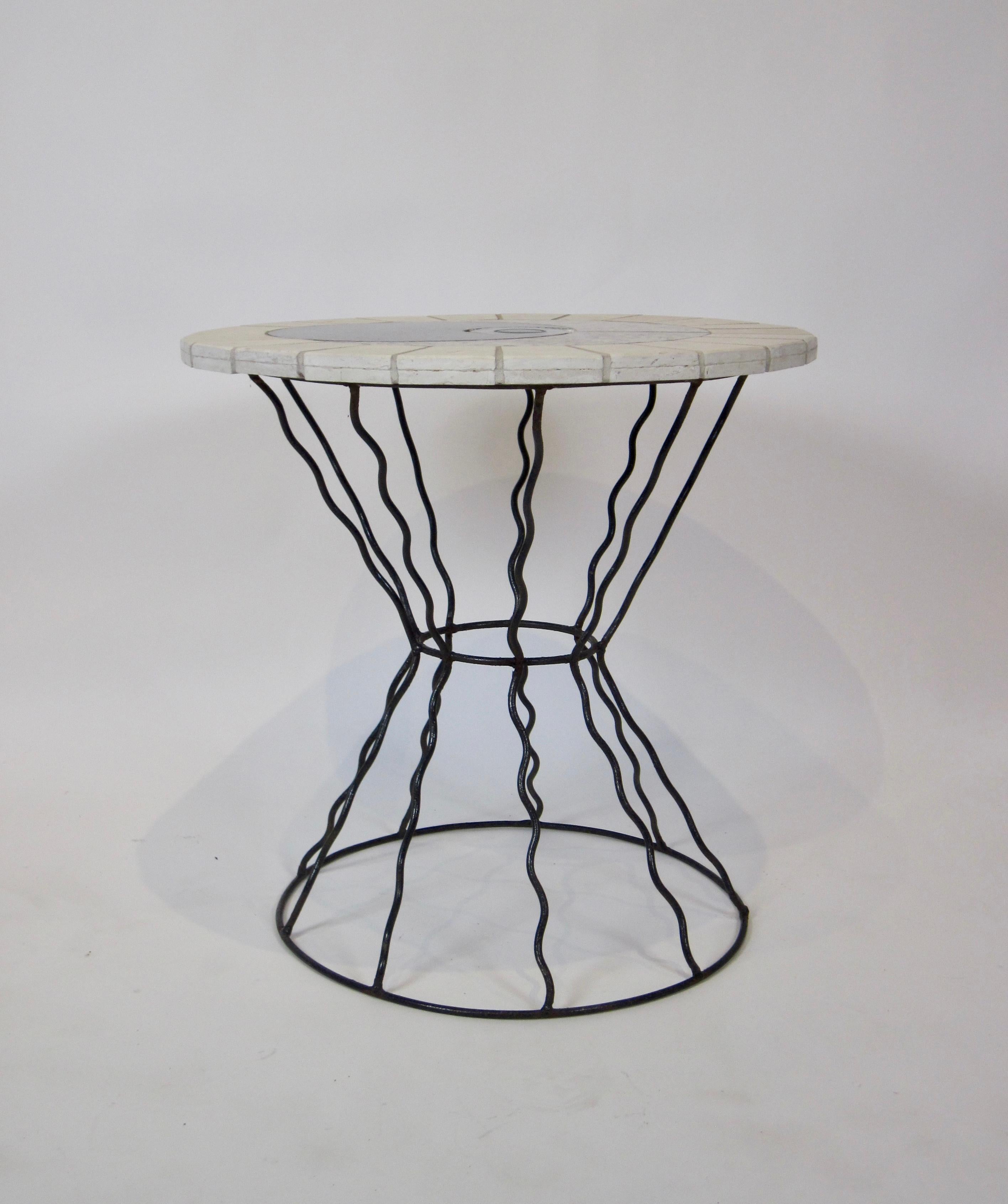 20th Century Memphis Era Stone & Glass Table on Wrought Iron Base with Third Eye Design For Sale