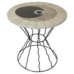 Memphis Era Stone & Glass Table on Wrought Iron Base with Third Eye Design