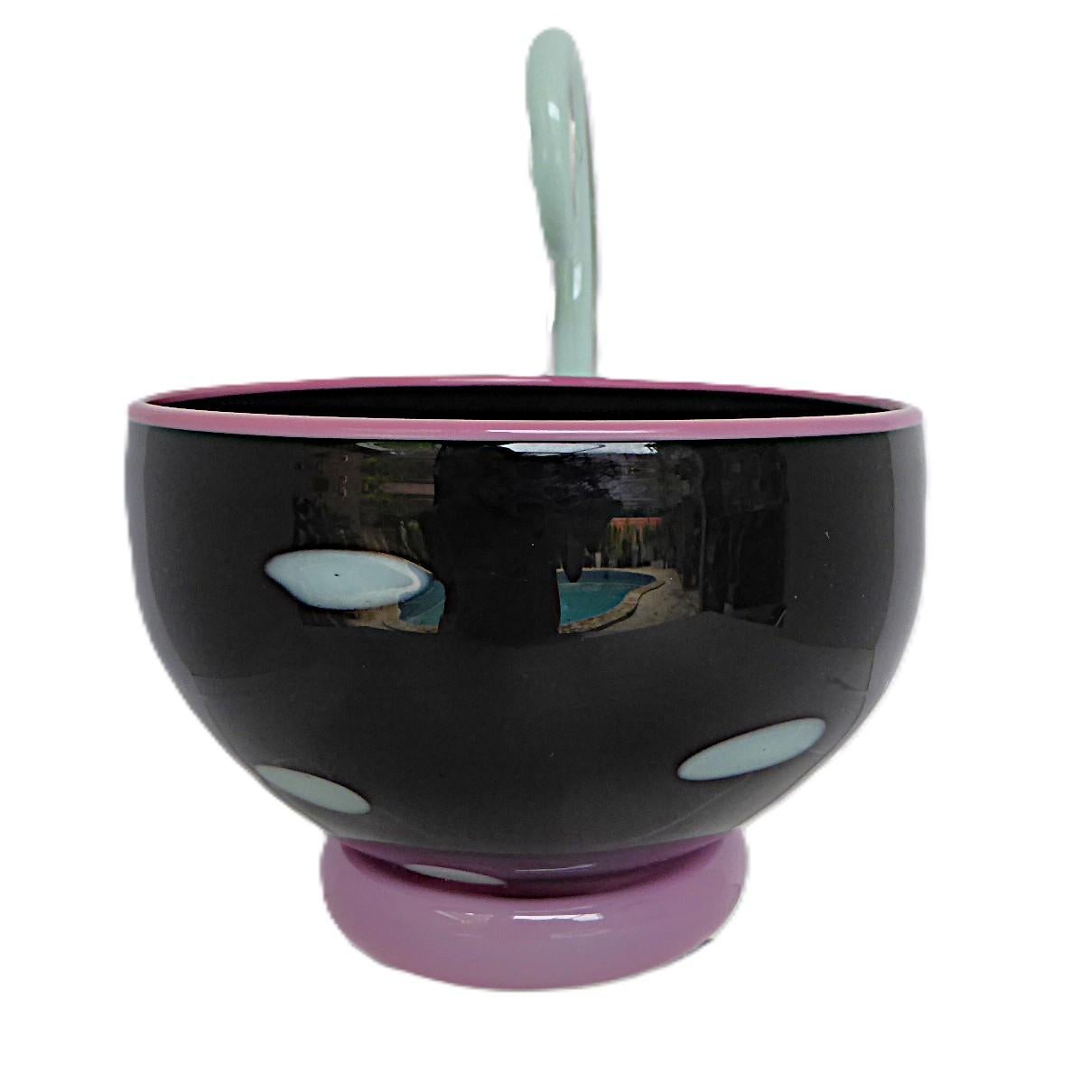 American Memphis Era Unique Blown Glass Bowl by Pinkwater Glass Studio, New York 1988 For Sale