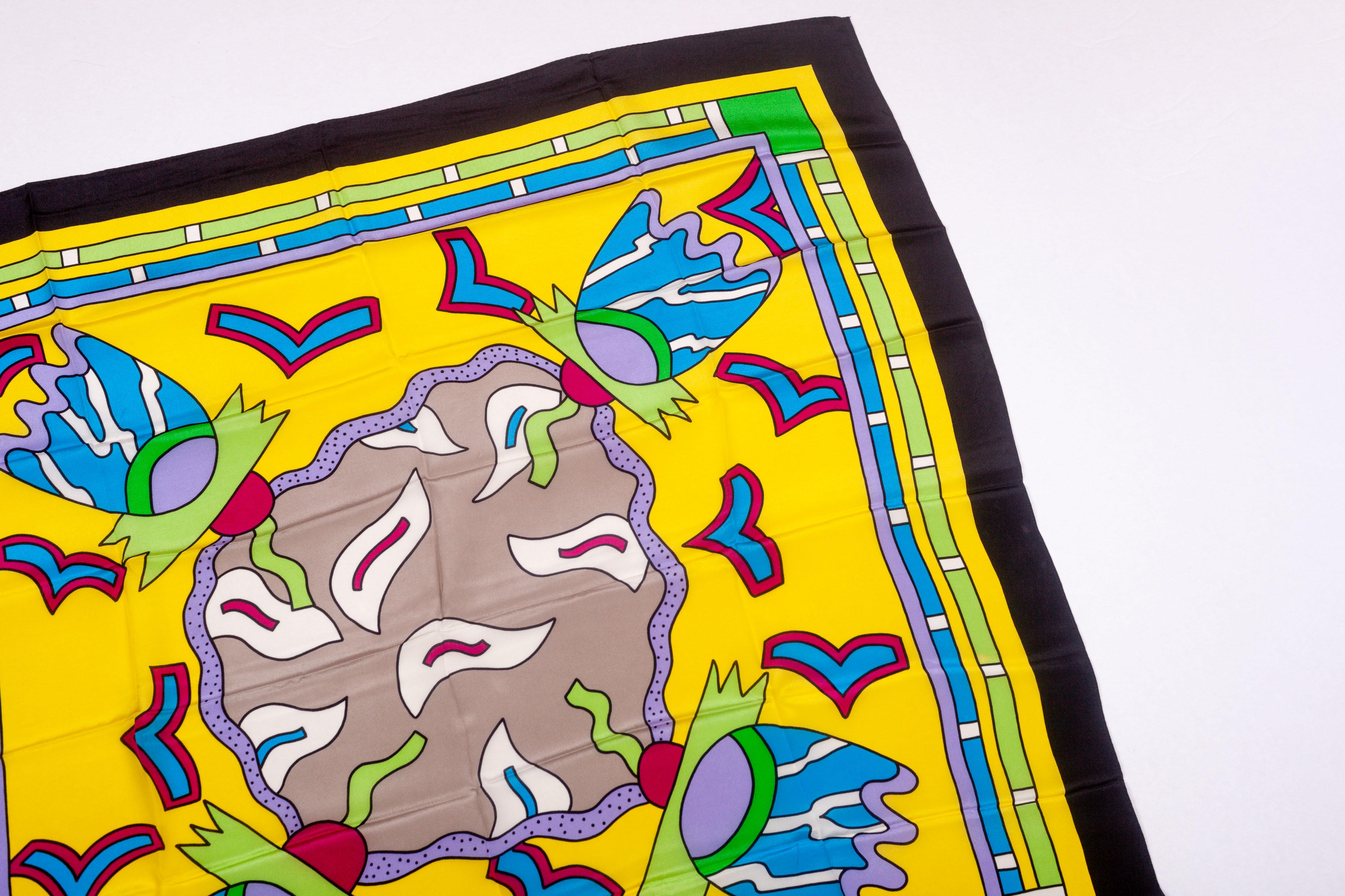 Memphis Floral Silk Scarf by Nathalie du Pasquier for Esprit, 1990s In Good Condition For Sale In Chicago, IL