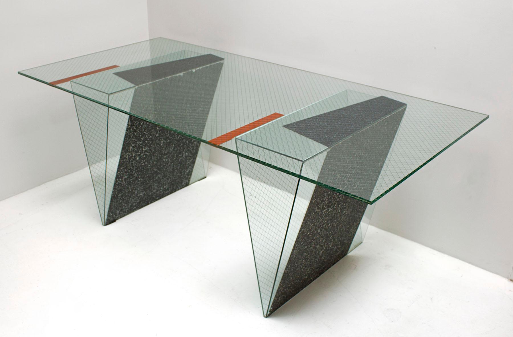 Memphis Glass Desk Custom Made by Architect Robert Mangurian for Grace Designs In Good Condition In Dallas, TX
