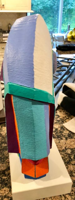 Memphis Group Style Abstract Painted Wood Sculpture by Helen Finch