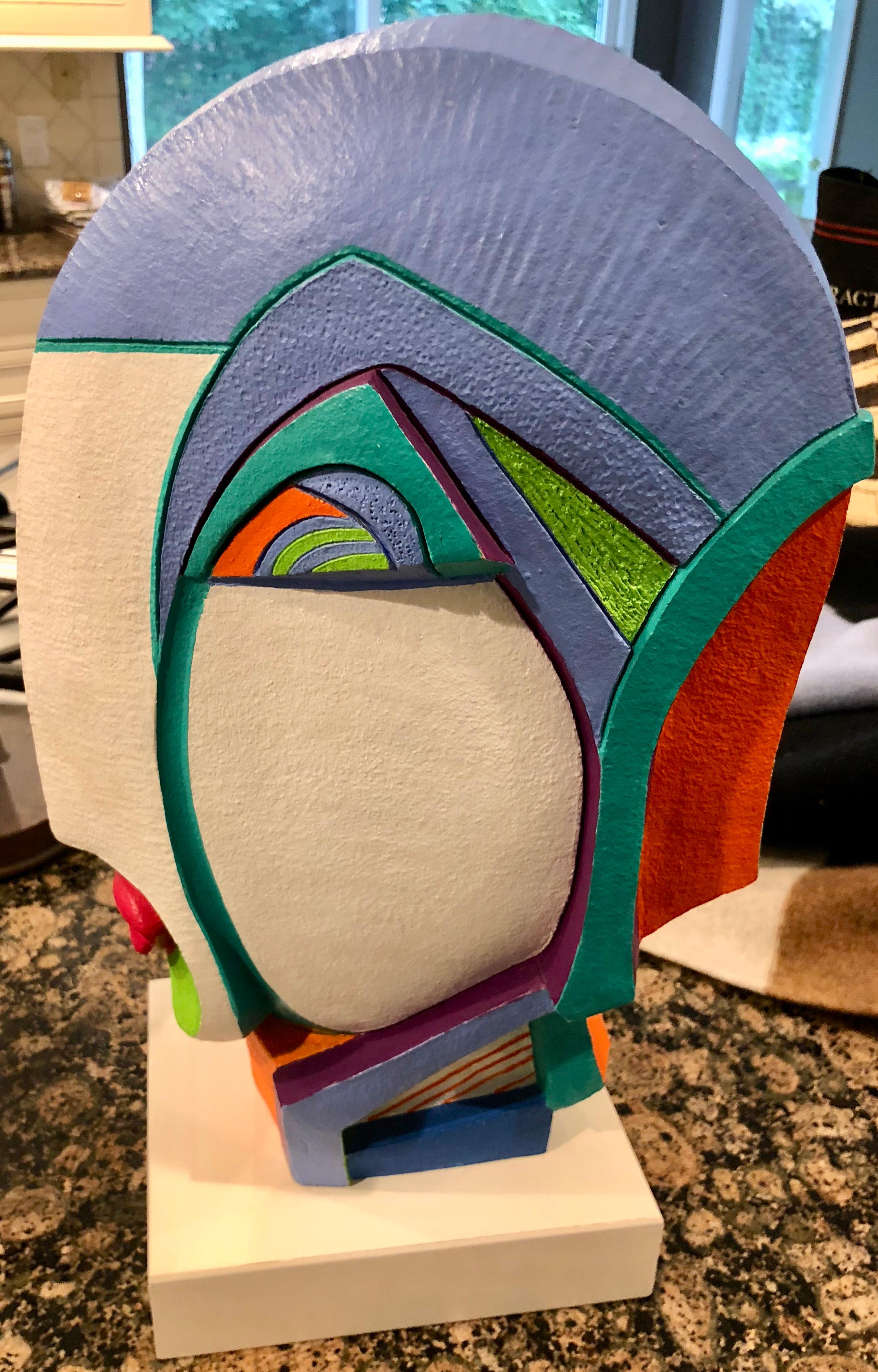 Memphis Group Style Abstract Painted Wood Sculpture by Helen Finch In Excellent Condition In Chicago, IL
