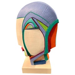 Memphis Group Style Abstract Painted Wood Sculpture by Helen Finch