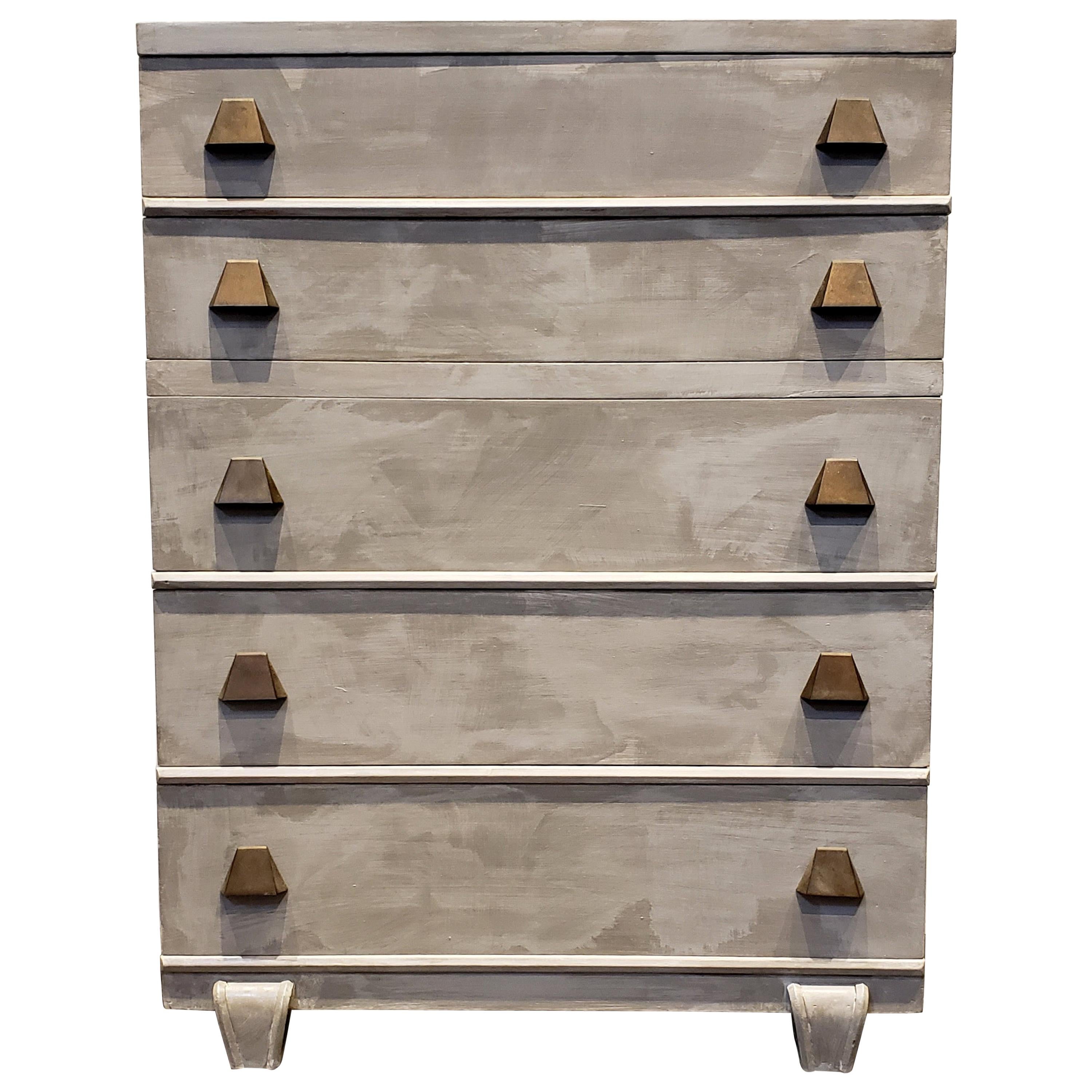Memphis Group Style Faux Concrete Chest with Brass Pulls For Sale