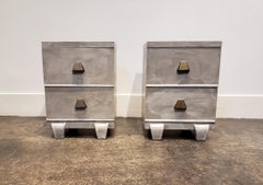 Memphis Group Style Faux Concrete Nightstands with Brass Pulls