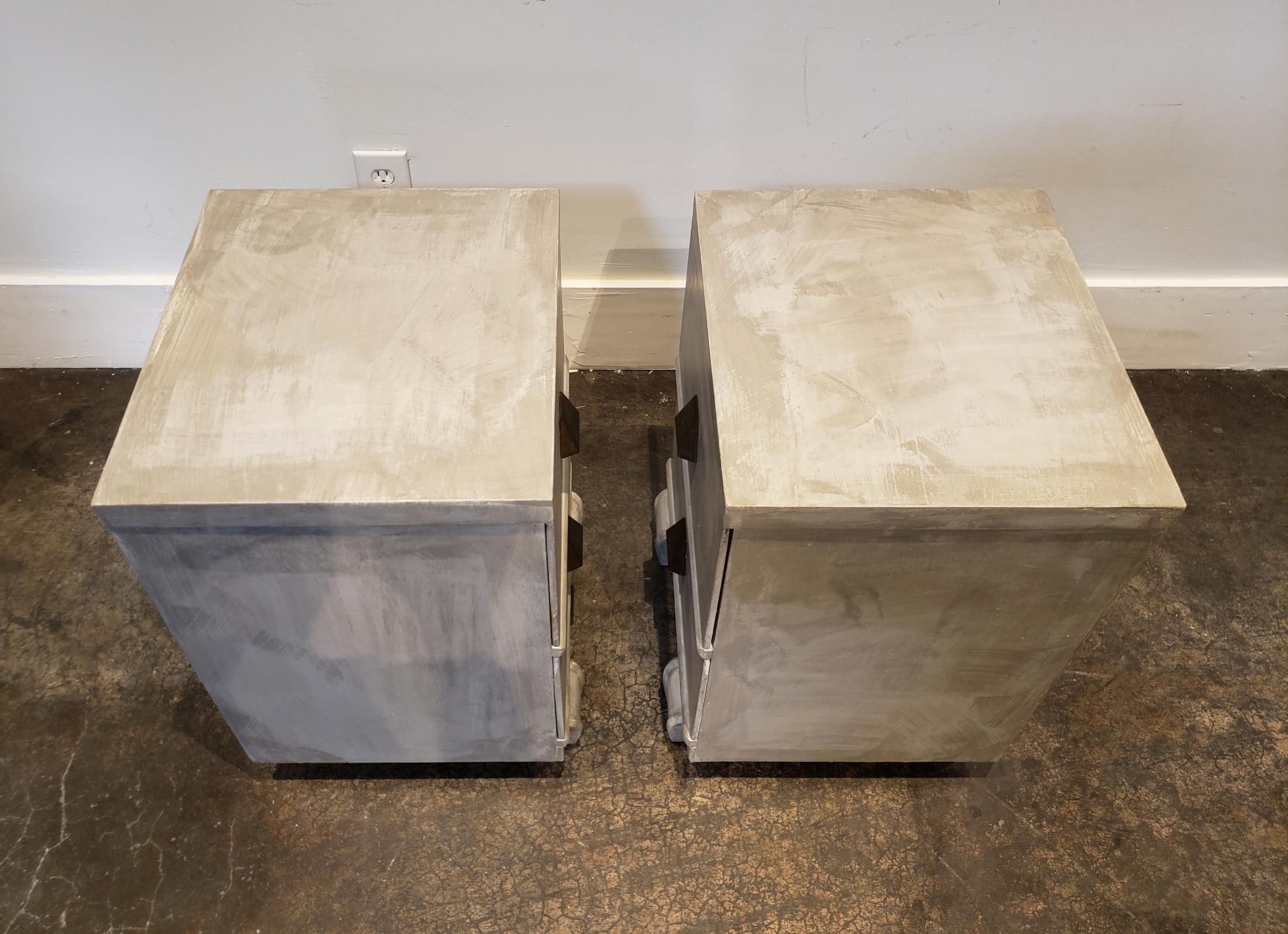 Memphis Group Style Faux Concrete Nightstands with Brass Pulls In Good Condition For Sale In Dallas, TX