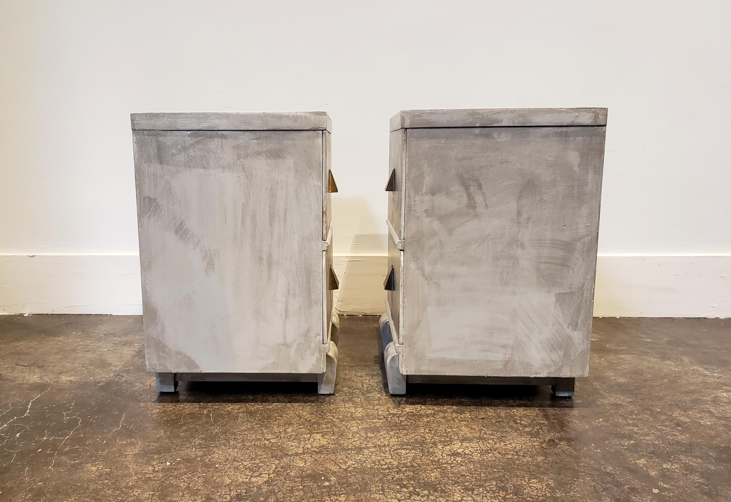 20th Century Memphis Group Style Faux Concrete Nightstands with Brass Pulls For Sale