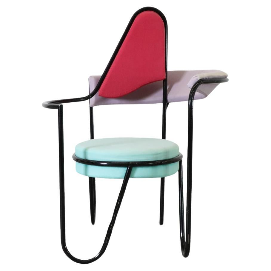 Memphis High Back Sculptural Chair with Red, Purple, and Sea Foam Cushions